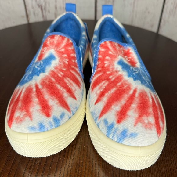 SKECHERS MEMORY FOAM red white & blue tie dye Canvas Slip ons 7.5 NWT - Picture 3 of 16